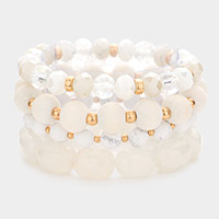 4PCS - Semi Precious Wood Faceted Beaded Stretch Bracelets