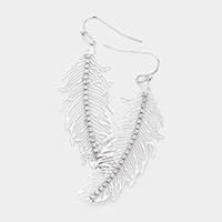 Rhinestone Embellished Cut Out Metal Leaf Dangle Earrings