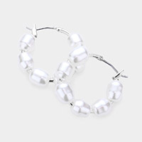 Pearl Hoop Pin Catch Earrings