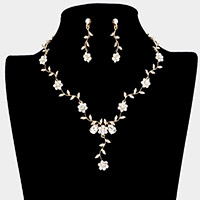 Flower Leaf Cluster Vine Rhinestone Necklace