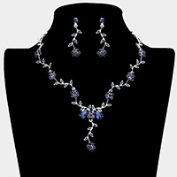 Flower Leaf Cluster Vine Rhinestone Necklace