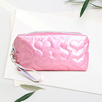 Heart Patterned Shiny Puffer Pouch Bag