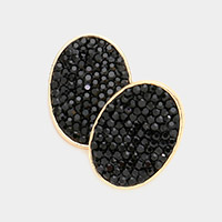 Rhinestone Embellished Oval Stud Earrings