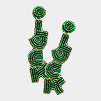 LUCK St. Patrick's Day Felt Back Seed Beaded Message Dangle Earrings