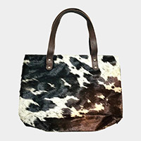 Cow Patterned Genuine Fur Calf Tote Bag