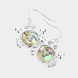 Rhinestone Embellished Abalone Crab Dangle Earrings