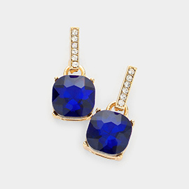 Cushion Square Stone Dangle Evening Earrings