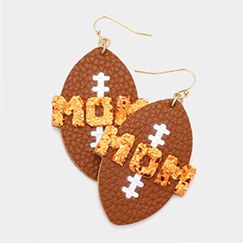 MOM Message Faux Leather Football Dangle Earrings