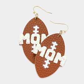 MOM Message Faux Leather Football Dangle Earrings