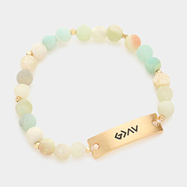 God is Greater Than The Highs And The Lows Metal Bar Natural Stone Stretch Bracelet