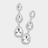 Triple Teardrop Stone Drop Down Evening Earrings