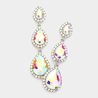 Triple Teardrop Stone Drop Down Evening Earrings