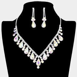 Teardrop Stone Accented Rhinestone Necklace