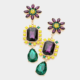 Mardi Gras Floral Multi Stone Link Dangle Evening Earrings