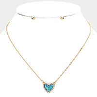 Rhinestone Trimmed Druzy Heart Pendant Necklace