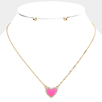 Rhinestone Trimmed Druzy Heart Pendant Necklace