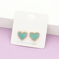 Rhinestone Trimmed Druzy Heart Stud Earrings