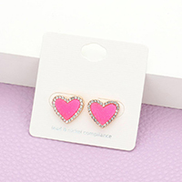 Rhinestone Trimmed Druzy Heart Stud Earrings