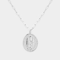 White Gold Dipped Brass Metal Virgin Mary Pendant Necklace