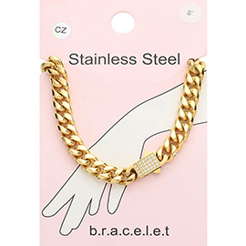 Stainless Steel CZ Embellished Metal Chain Link Bracelet