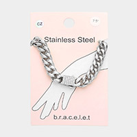 Stainless Steel CZ Embellished Metal Chain Link Bracelet