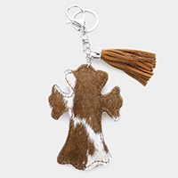 Genuine Fur Calf Cross Tassel Keychain