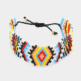 Boho Patterned Beaded Pull Tie Cinch Bracelet