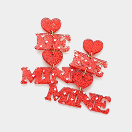 Glittered Resin Heart BE MINE Message Link Dangle Earrings