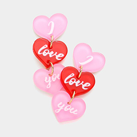 I love you Message Triple Resin Heart Link Dangle Earrings