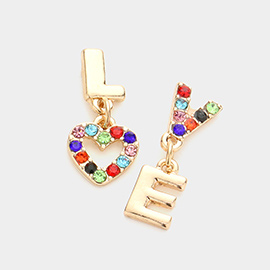 LOVE Rhinestone Embellished Message Mismatched Dangle Earrings