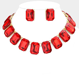 Emerald Cut Stone Link Evening Necklace