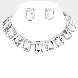 Emerald Cut Stone Link Evening Necklace