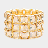 3Rows Square Stone Stretch Evening Bracelet