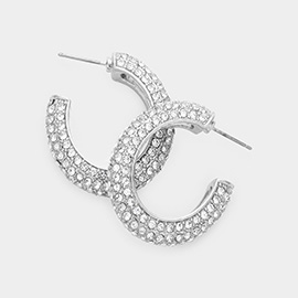 Rhinestone Embellished Oval Hoop Evening Earrings