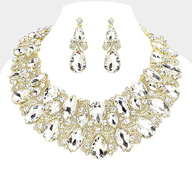 Marquise Teardrop Stone Accented Evening Necklace