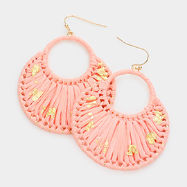 Gold Paint Splash Raffia Wrapped Dangle Earrings