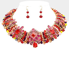 Multi Stone Faceted Beaded Collar Necklace