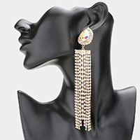 Teardrop Accented Rhinestone Fringe Dangle Evening Earrings