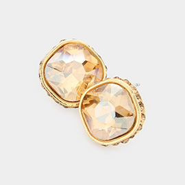 Rhinestone Trimmed Square Stone Evening Stud Earrings