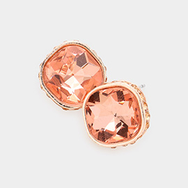 Rhinestone Trimmed Square Stone Evening Stud Earrings