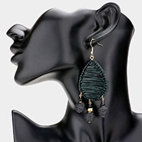 Raffia Wrapped Teardrop Triple Ball Link Dangle Earrings