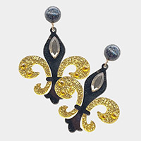 Glittered Resin Fleur de Lis Dangle Earrings