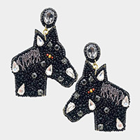 Felt Back Stone Seed Beaded Horse Dangle Earrings