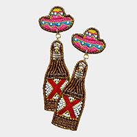 Felt Back Embroidery Hat Beaded Beer Link Dangle Earrings