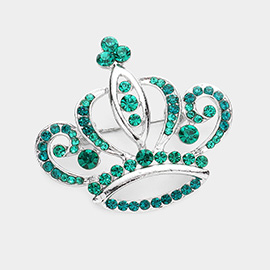 Stone Embellished Crown Pin Brooch