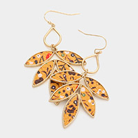 Patterned Faux Leather Leaf Dangle Earrings