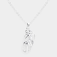 Palm Tree Detailed Metal Flip Flop Pendant Necklace