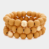 3PCS - Wood Ball Metal Beaded Stretch Bracelets