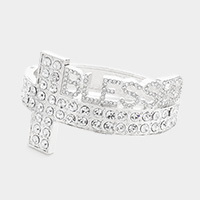 Blessed Message Stone Embellished Cross Hinged Bracelet