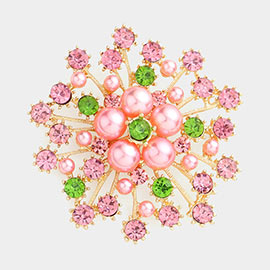 Floral Pearl Round Stone Pin Brooch